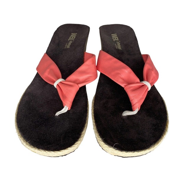 Dr. WEIL Orthaheel Calm Coral Pink Leather Thong Wedge Sandals Sz 10/41 - Picture 2 of 9